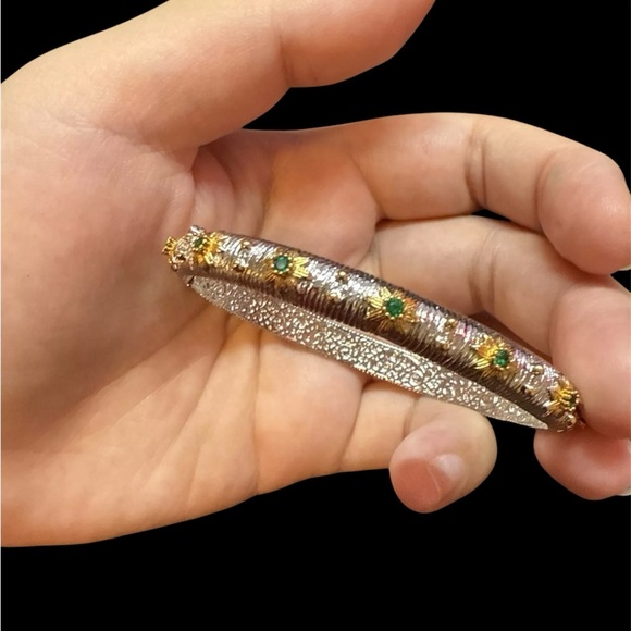 Buccellati Inspired Bangle Bracelet Brass Sterling 925 Fits wrists 6.25-“ Rare! - Picture 10 of 11
